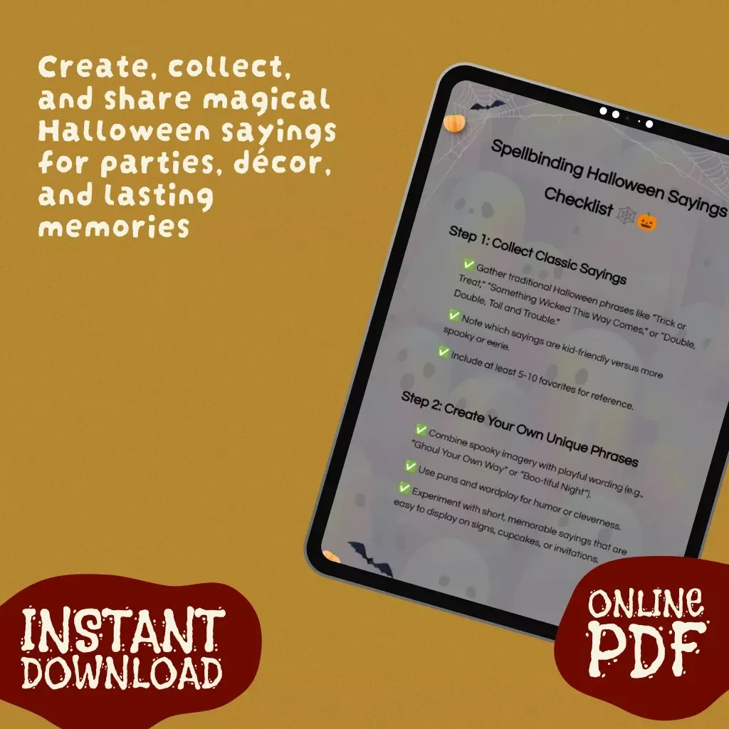 Spellbinding Halloween Sayings Checklist | Digital Download | Spooky Halloween Sayings Guide for Parties, Signs, and Decorations