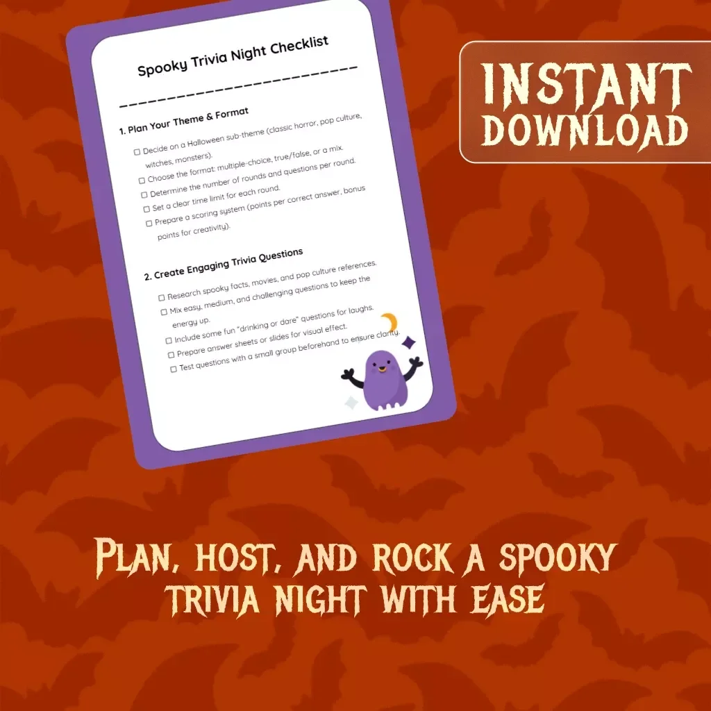 Spooky Trivia Night Checklist | How to Host an Adult Halloween Trivia Night | Printable Digital Download