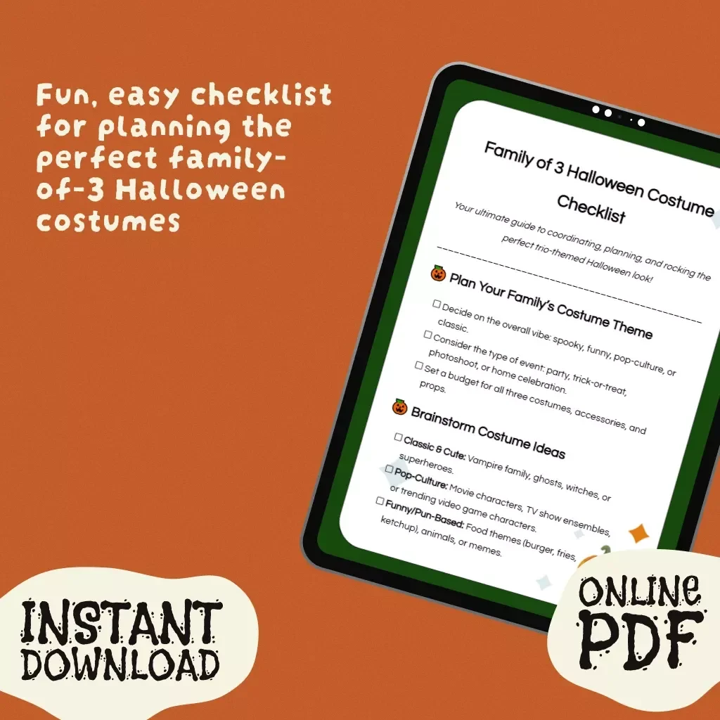 Family of 3 Halloween Costume Checklist | Digital Download Guide for Creative, Fun, and Easy Family of 3 Halloween Costumes