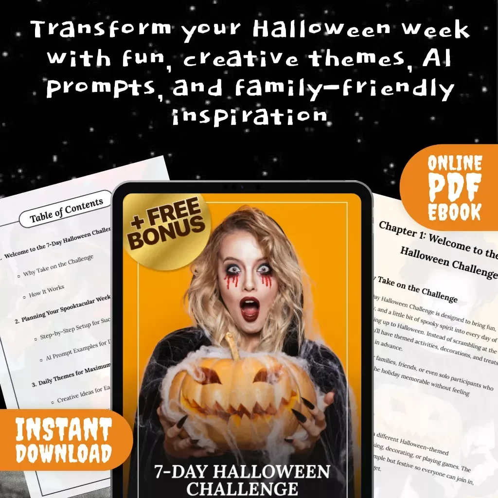 7-Day Halloween Challenge | Fun Family-Friendly eBook with AI Prompts, Daily Themes & Creative Halloween Ideas