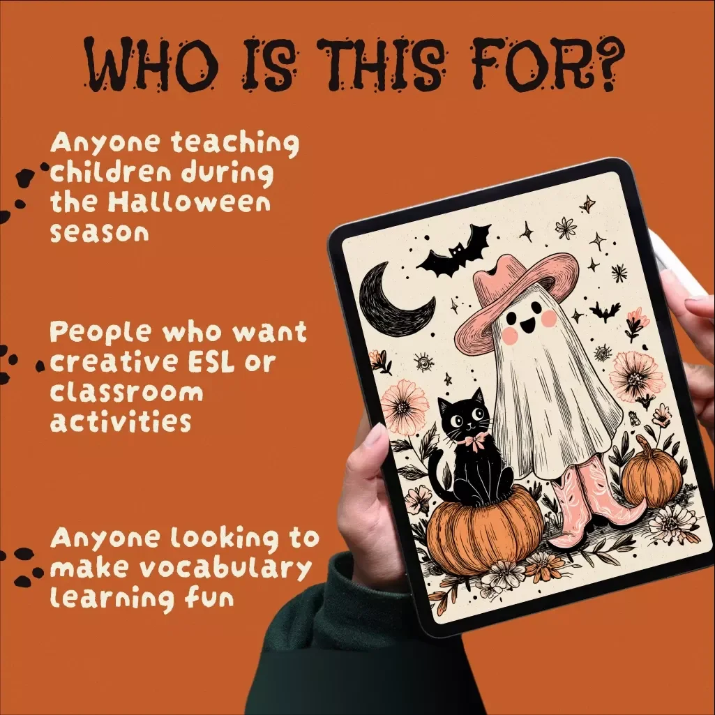 Halloween Vocabulary Flashcards Guide | Printable Digital Download | Educational eBook for Teachers, Parents & ESL Learners