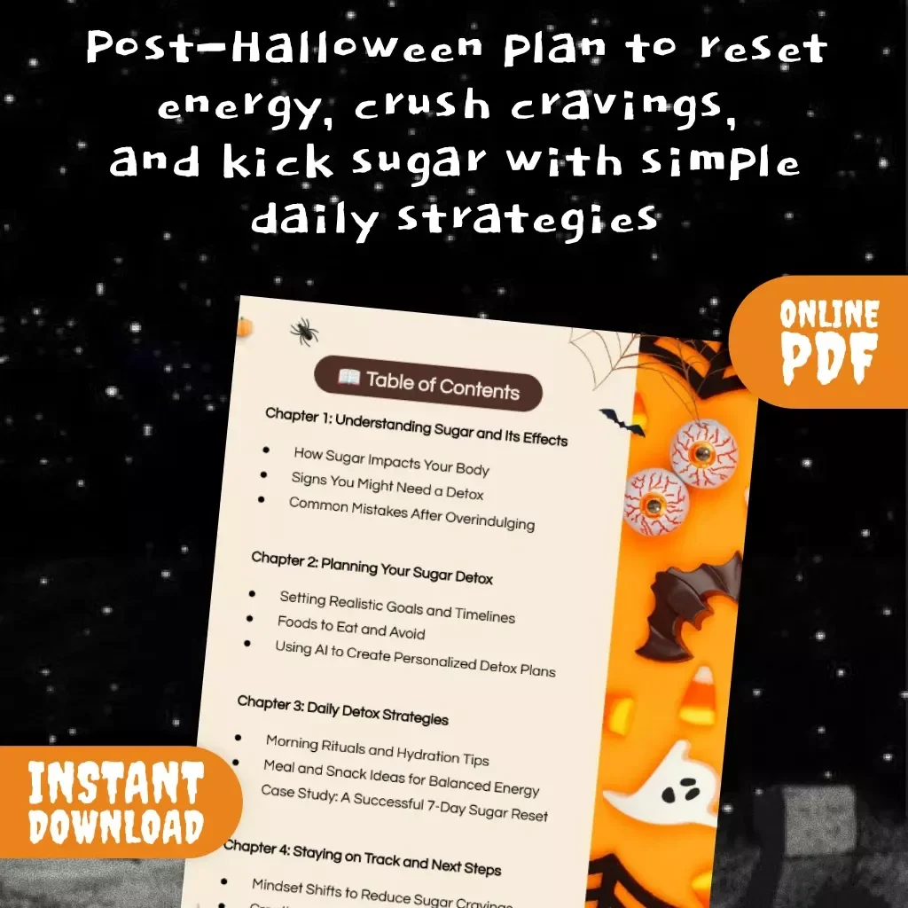 Sweet Reset: Post-Halloween Sugar Detox Plan | Digital Guide for Healthy Habits, Sugar Detox Plan After Halloween, 7-Day Reset eBook
