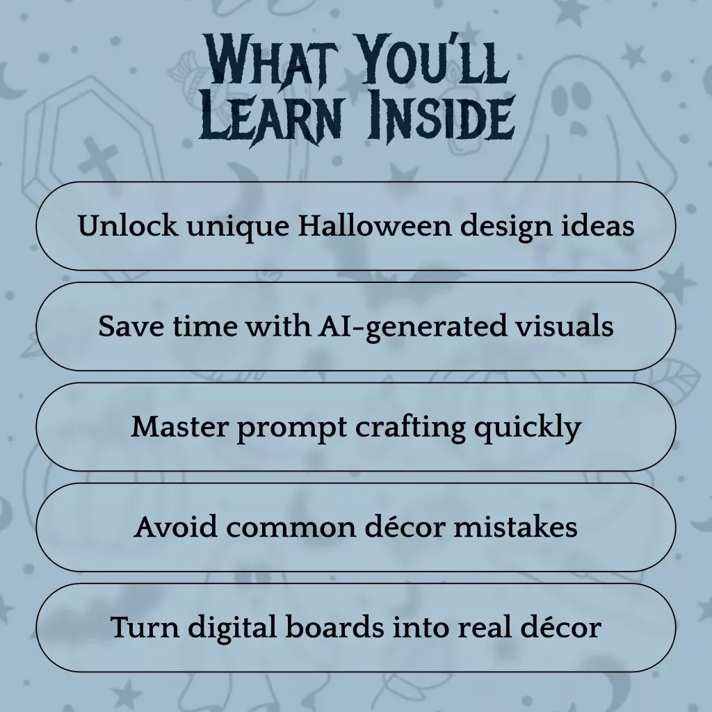 Spooky Pixels: Crafting Your AI Mood Board for Halloween Decor | Digital Guide for AI Mood Board Creation, eBook, Checklist for DIY Halloween Decorating Inspiration