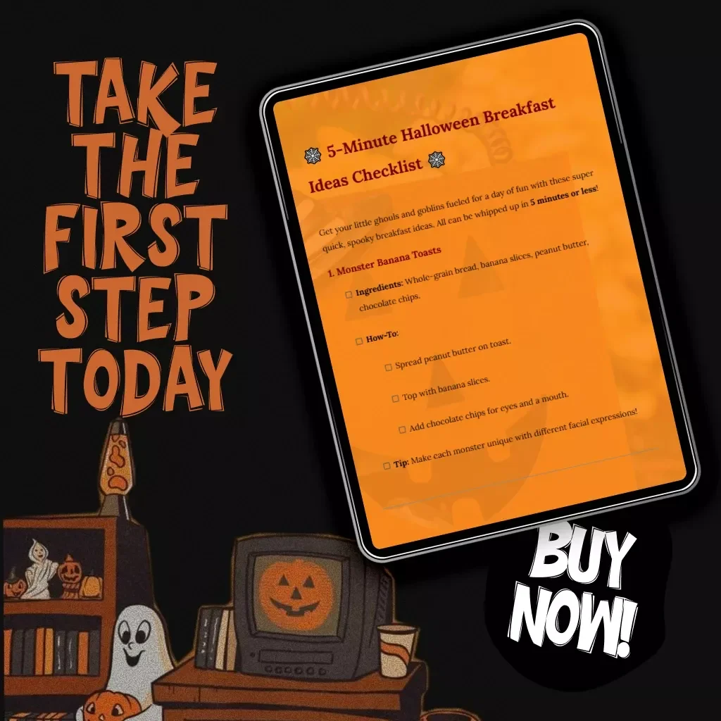 5-Minute Halloween Breakfast Ideas Checklist | Quick & Spooky Kids Breakfast Recipes | Fun Halloween Morning Treats Digital Download