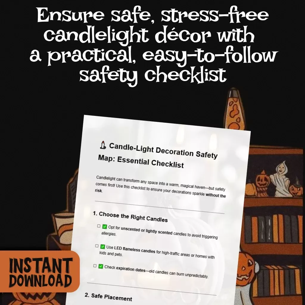 Candle-Light Decoration Safety Map: Essential Checklist | Printable Fire Safety Guide for Cozy Homes, Event Decor & Holiday Ambiance