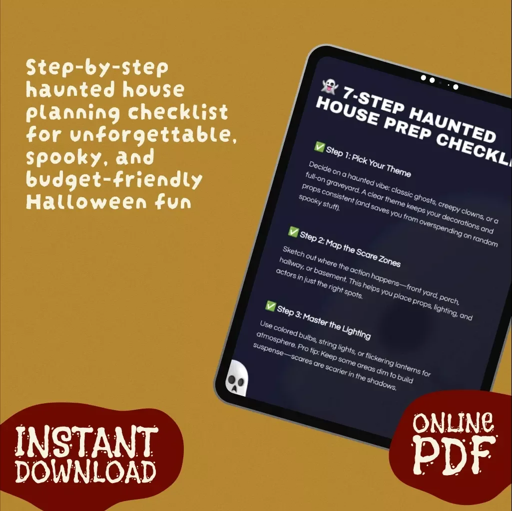 7-Step Haunted House Prep Checklist | Printable Halloween Party Planning Guide | Haunted House Decoration & Budget Planner | Digital Download