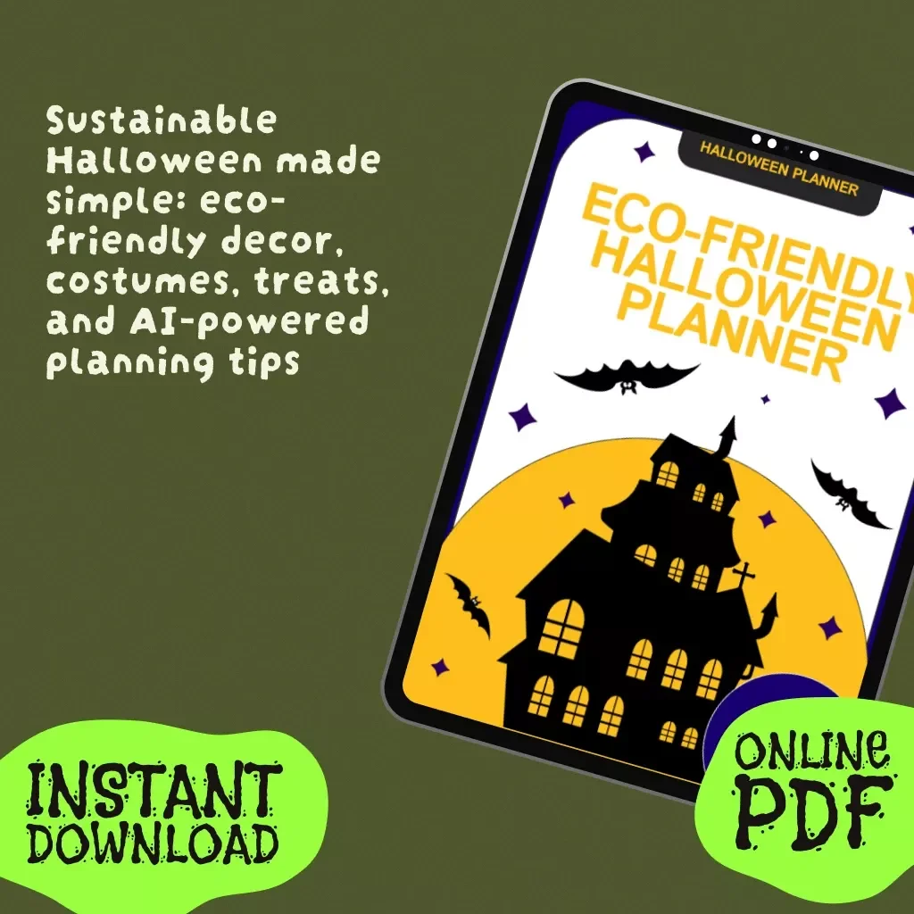 Eco-Friendly Halloween Planner | Digital Download Guide for a Sustainable Holiday with DIY Decorations, Zero-Waste Ideas, AI Costume Prompts & Thrifted Inspiration