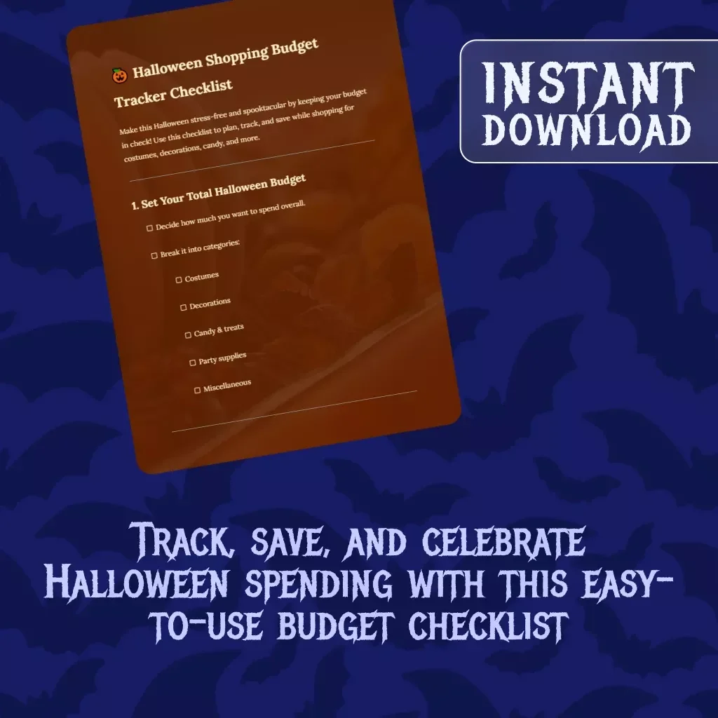 Halloween Shopping Budget Tracker Checklist | Printable Digital Download | Halloween Budget Planner for Costumes, Decorations, Candy & Party Supplies