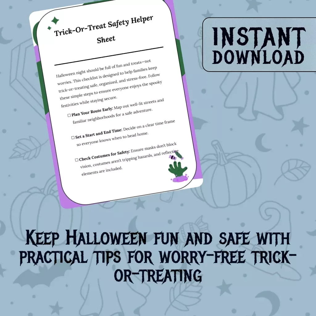 Trick-Or-Treat Safety Helper Sheet | Halloween Safety Checklist | Digital Download eBook Guide for Parents & Kids