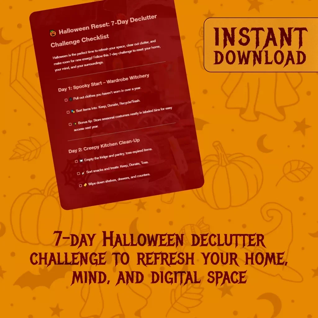 Halloween Reset: 7-Day Declutter Challenge Checklist | Digital Download | Fall Cleaning Guide | Printable Organization Challenge