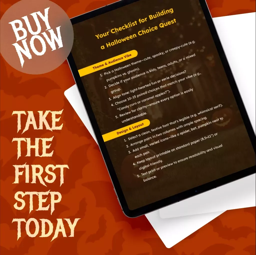 Your Checklist for Building a Halloween Choice Quest | How to Build Halloween This-or-That Game Sheet | Printable Party Game Guide & eBook Download