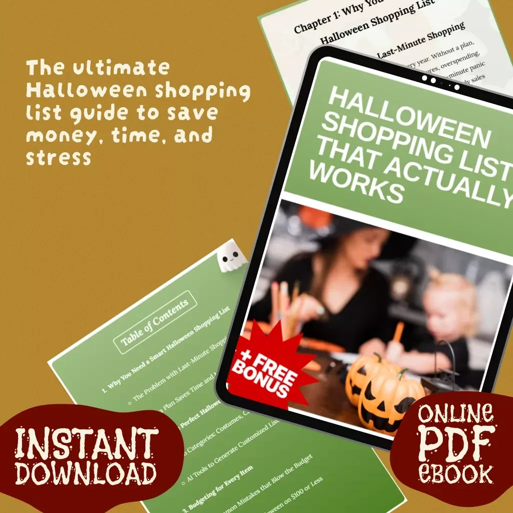 Halloween Shopping List That Actually Works | Digital eBook Guide for Costumes, Candy, Decor & Party Planning