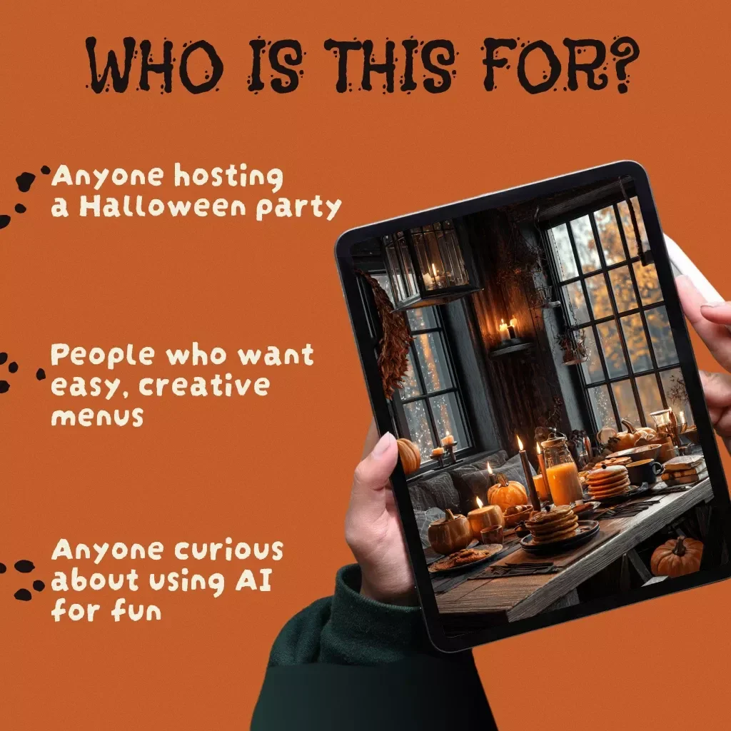 AI Halloween Menu Assistant | Digital eBook Guide for Spooky Party Planning, Creative Recipe Ideas, Stress-Free Menu Prep, and Time-Saving Tips