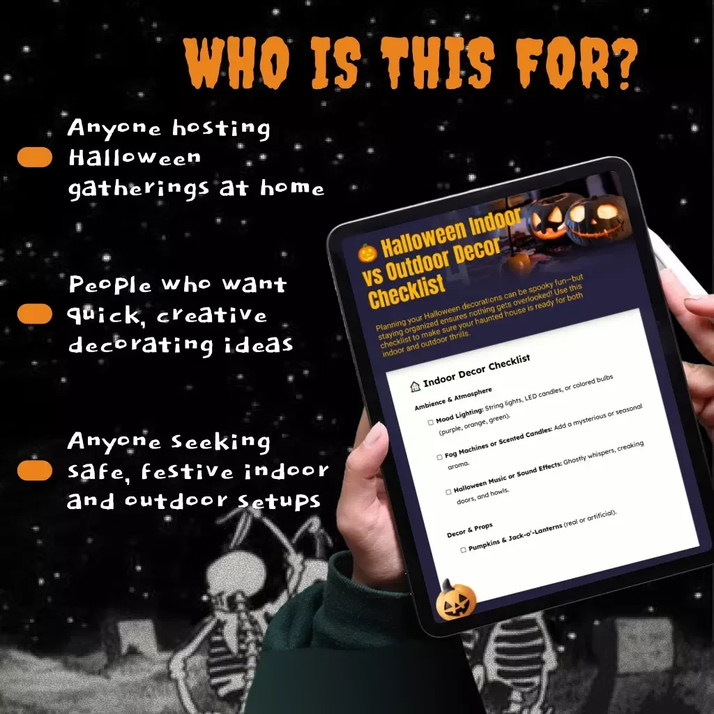Halloween Indoor vs Outdoor Decor Checklist | Printable Halloween Decoration Guide | Spooky Home & Yard Decorating Planner | Digital Download