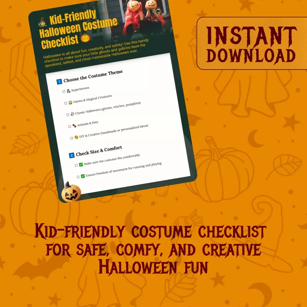 Kid-Friendly Halloween Costume Checklist | Printable Digital Download | Safe, Fun & Easy Costume Guide for Kids