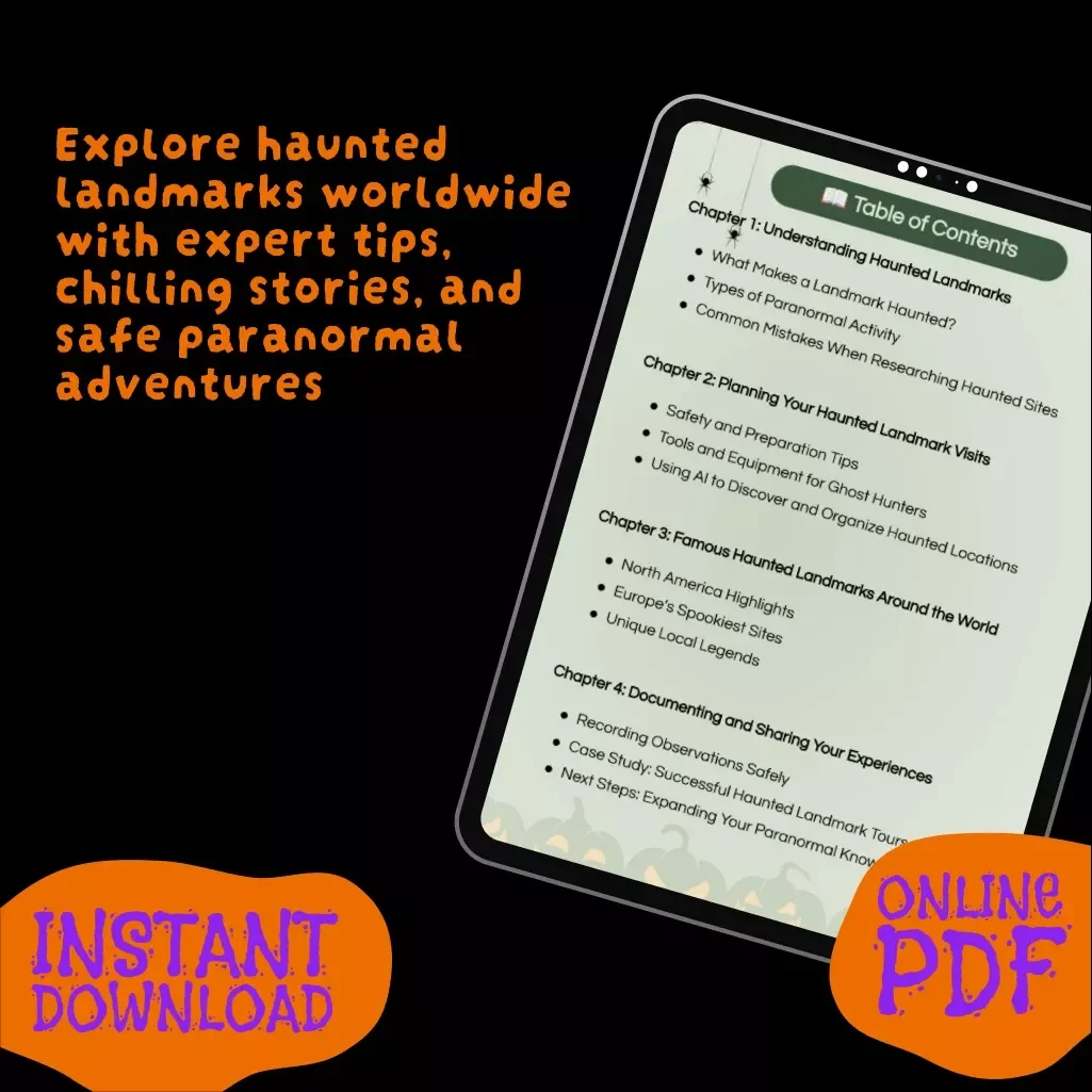 Spine-Chilling Sites: Haunted Landmark Guide | Paranormal eBook, Ghost Hunting Digital Download, Haunted Travel Checklist