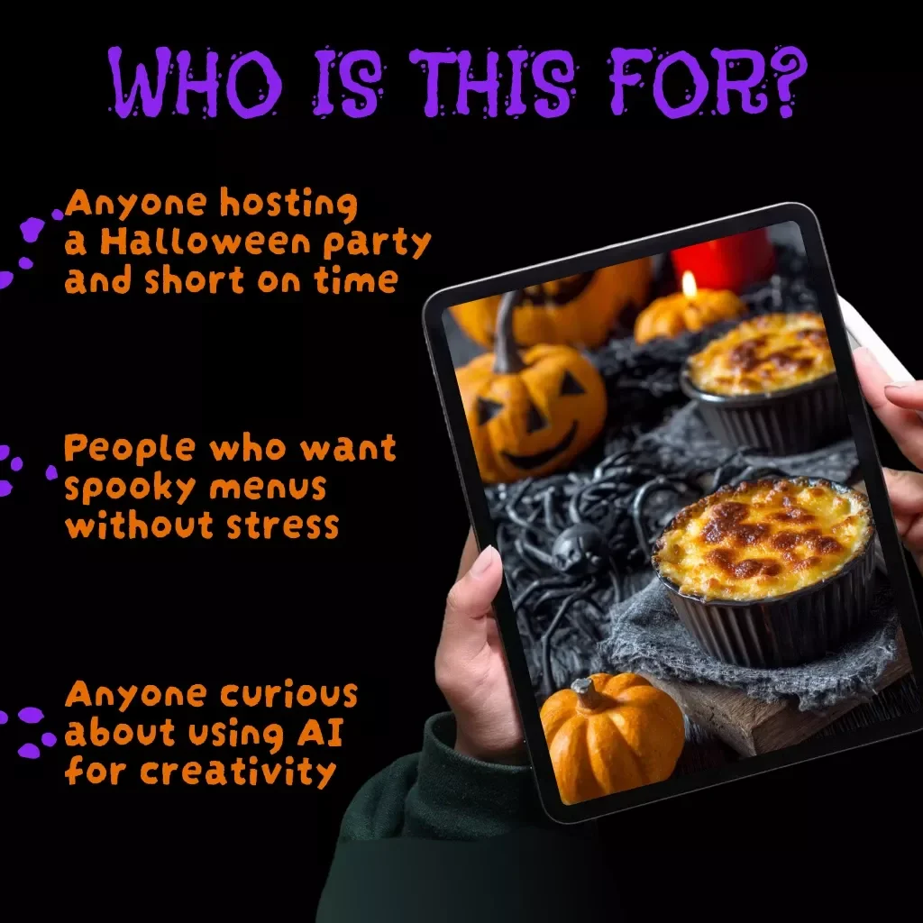 AI Halloween Menu Builder: Spooky Dishes in Seconds | Digital Download eBook Guide for Halloween Party Planning, AI Menu Ideas, Checklists & Recipes
