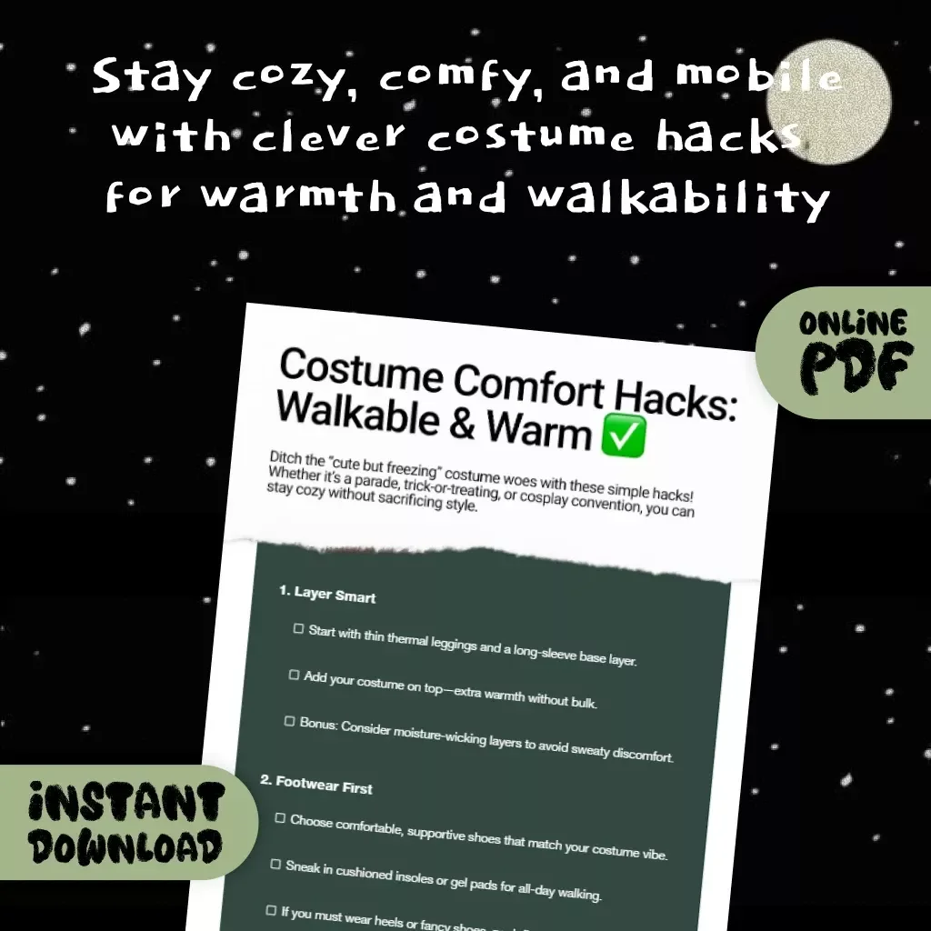 Costume Comfort Hacks: Walkable & Warm | Printable Checklist for Cozy Costumes, Walkable Shoes & Layering Tips | Digital Download eBook Guide