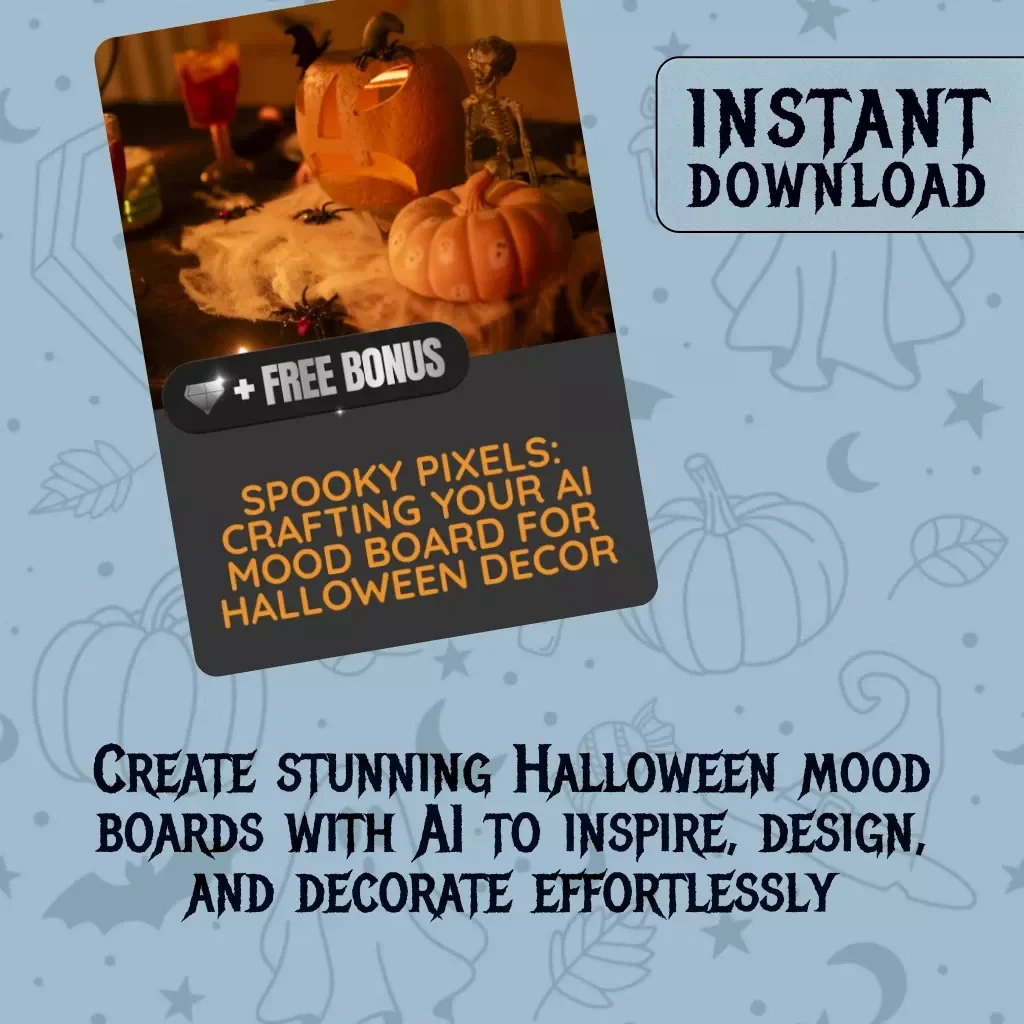Spooky Pixels: Crafting Your AI Mood Board for Halloween Decor | Digital Guide for AI Mood Board Creation, eBook, Checklist for DIY Halloween Decorating Inspiration