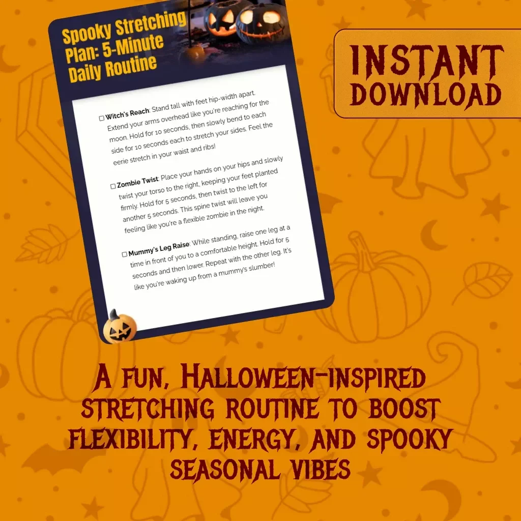 Spooky Stretching Plan: 5-Minute Daily Routine | Halloween Fitness Checklist | Fun Digital Download Guide