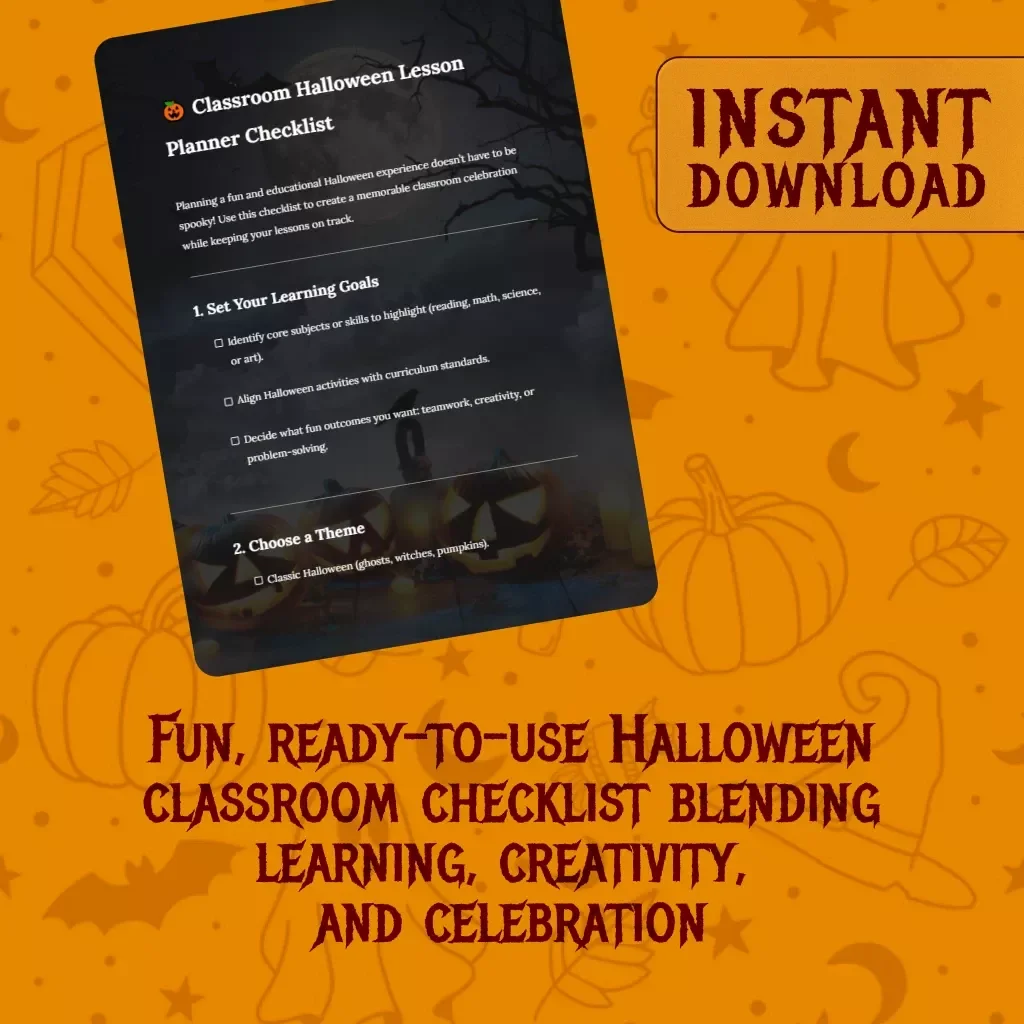 Classroom Halloween Lesson Planner Checklist | Digital Download for Teachers | Fun & Educational Halloween Classroom Activities