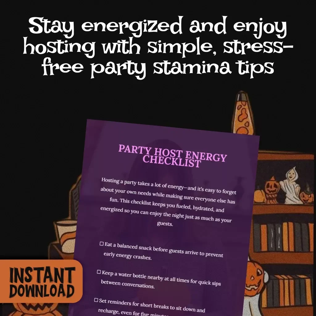 Party Host Energy Checklist | Digital Download | Party Hosting Guide for Snacks, Breaks & Water | Printable Hosting Self-Care Checklist