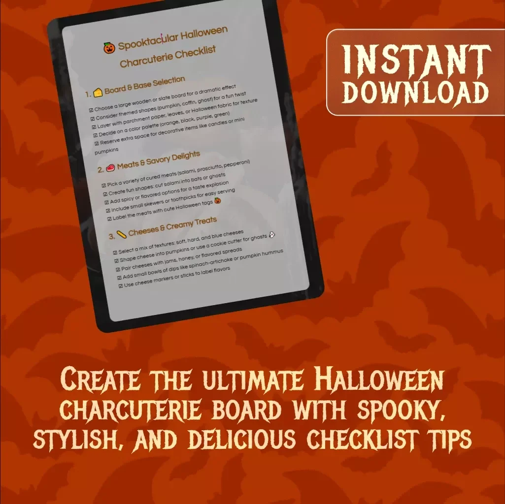Spooktacular Halloween Charcuterie Checklist | Halloween Charcuterie Board Planner | Printable Party Food Guide
