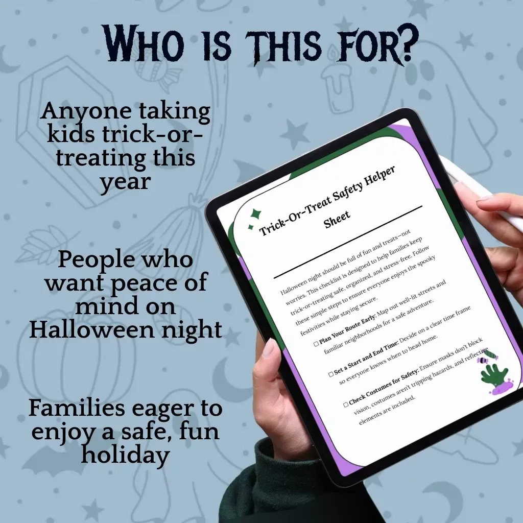 Trick-Or-Treat Safety Helper Sheet | Halloween Safety Checklist | Digital Download eBook Guide for Parents & Kids