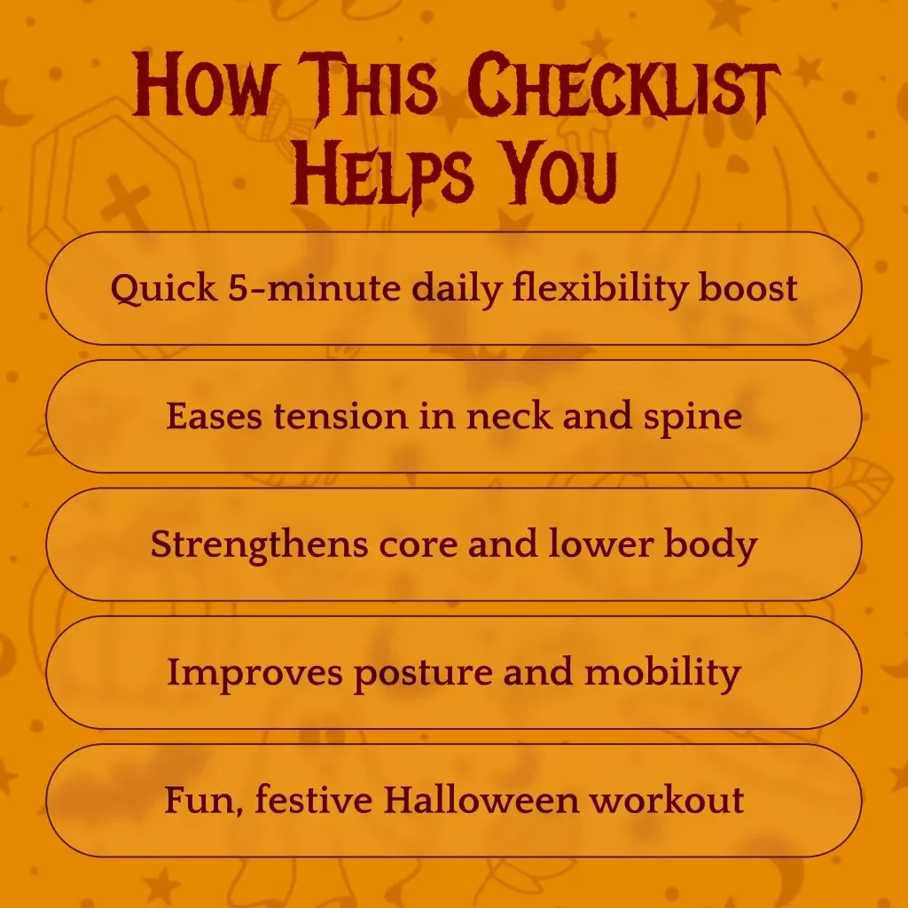 Spooky Stretching Plan: 5-Minute Daily Routine | Halloween Fitness Checklist | Fun Digital Download Guide