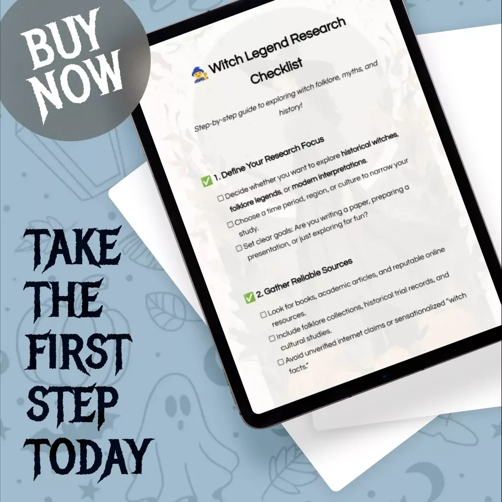 Witch Legend Research Checklist | Digital Download Guide for Witchcraft History, Folklore, and Modern Witch Studies | eBook PDF Research Tool