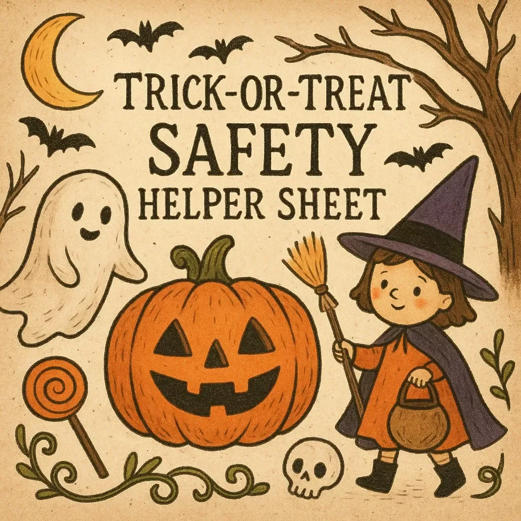 Trick-Or-Treat Safety Helper Sheet | Halloween Safety Checklist | Digital Download eBook Guide for Parents & Kids
