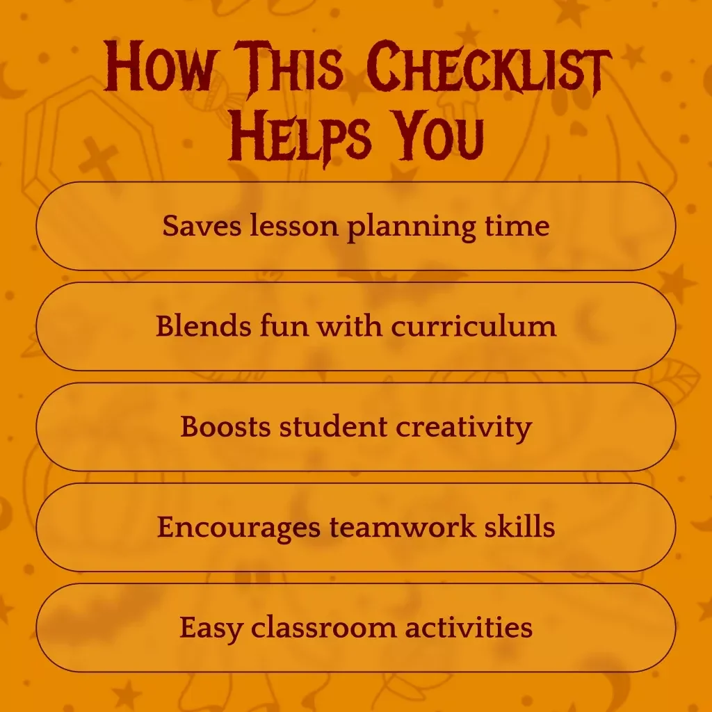 Classroom Halloween Lesson Planner Checklist | Digital Download for Teachers | Fun & Educational Halloween Classroom Activities