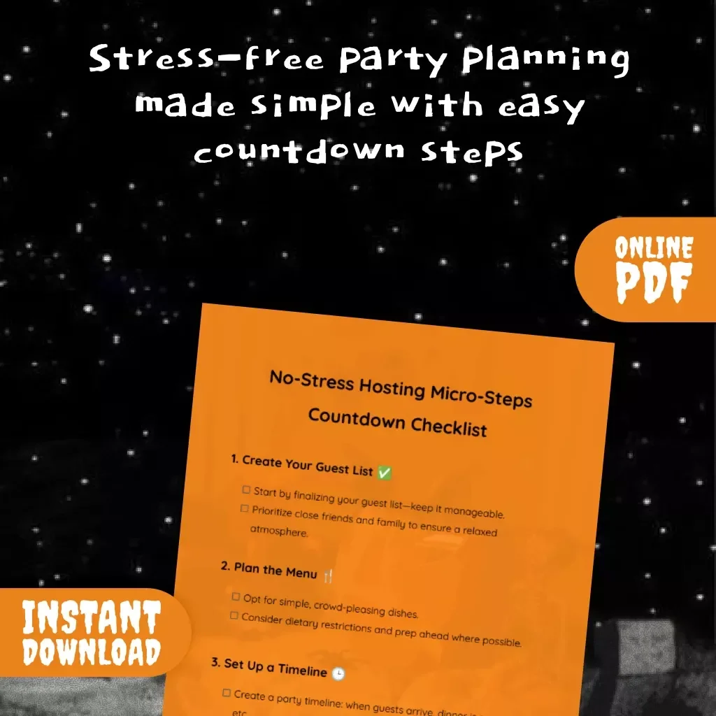 No-Stress Hosting Micro-Steps Countdown Checklist | Digital Party Planning Guide | Printable Hosting Checklist for Stress-Free Entertaining