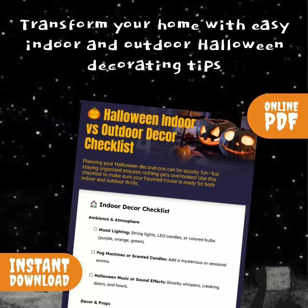 Halloween Indoor vs Outdoor Decor Checklist | Printable Halloween Decoration Guide | Spooky Home & Yard Decorating Planner | Digital Download