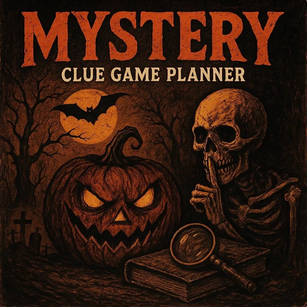 Mystery Clue Game Planner 🕵️‍♂️🧩 | Printable Guide for Hosting Mystery Games, Creating Clues & Puzzles, and Using AI for Game Design