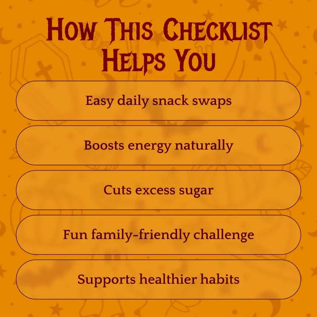 7-Day Healthy Halloween Snack Swap Challenge Checklist | Digital Download Guide for Guilt-Free Treats & Fun Fall Snacks