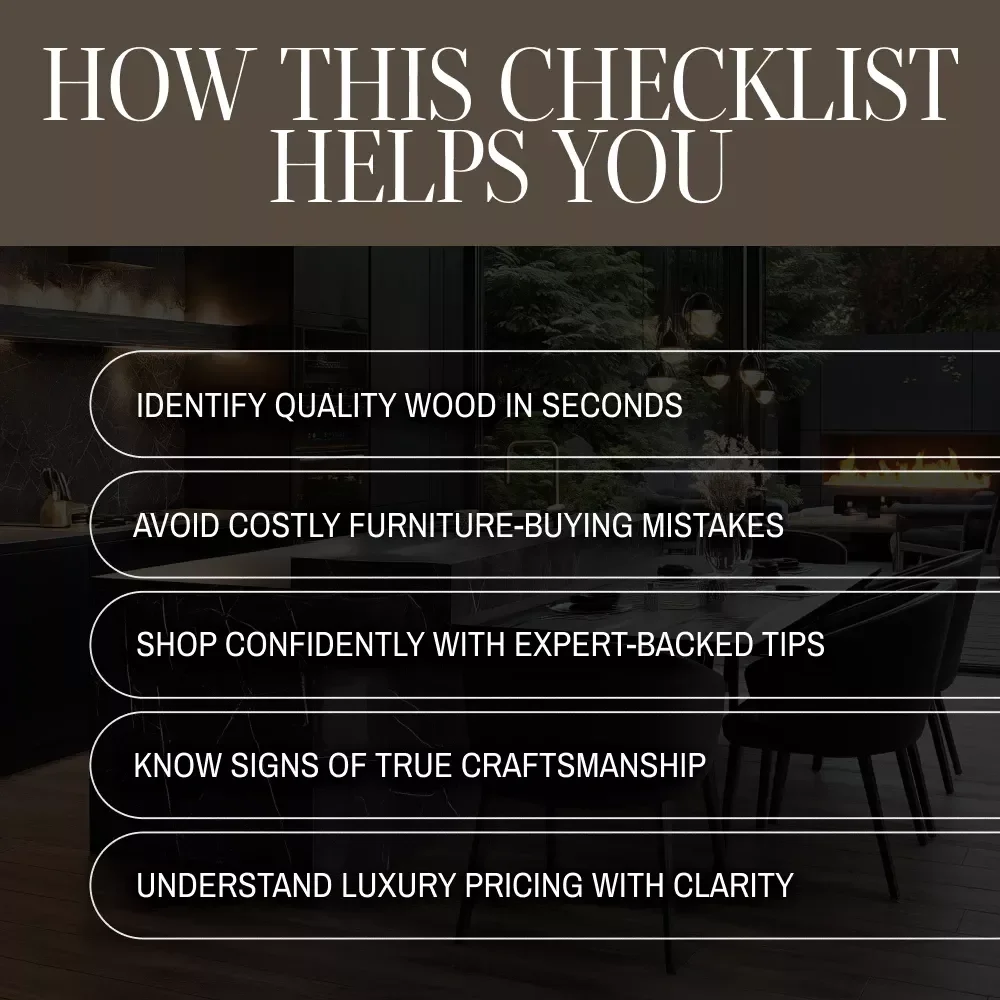 How to Spot Quality in Luxury Wood Furniture Checklist | Digital Download | Luxury Furniture Guide | Wood Furniture Buying Tips