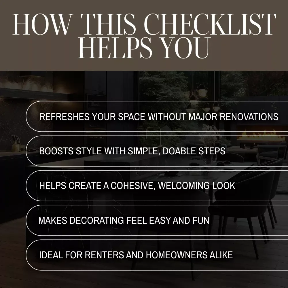 Dining Room Glow-Up in 5 Easy Moves – Printable Home Decor Checklist, Dining Room Makeover Guide, Interior Styling Digital Download
