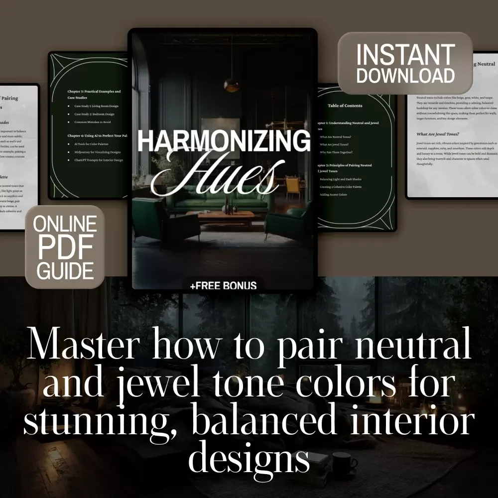 Harmonizing Hues | Digital Guide on How to Pair Neutral and Jewel Tone | Interior Design eBook, Color Palette Checklist, AI Design Tips