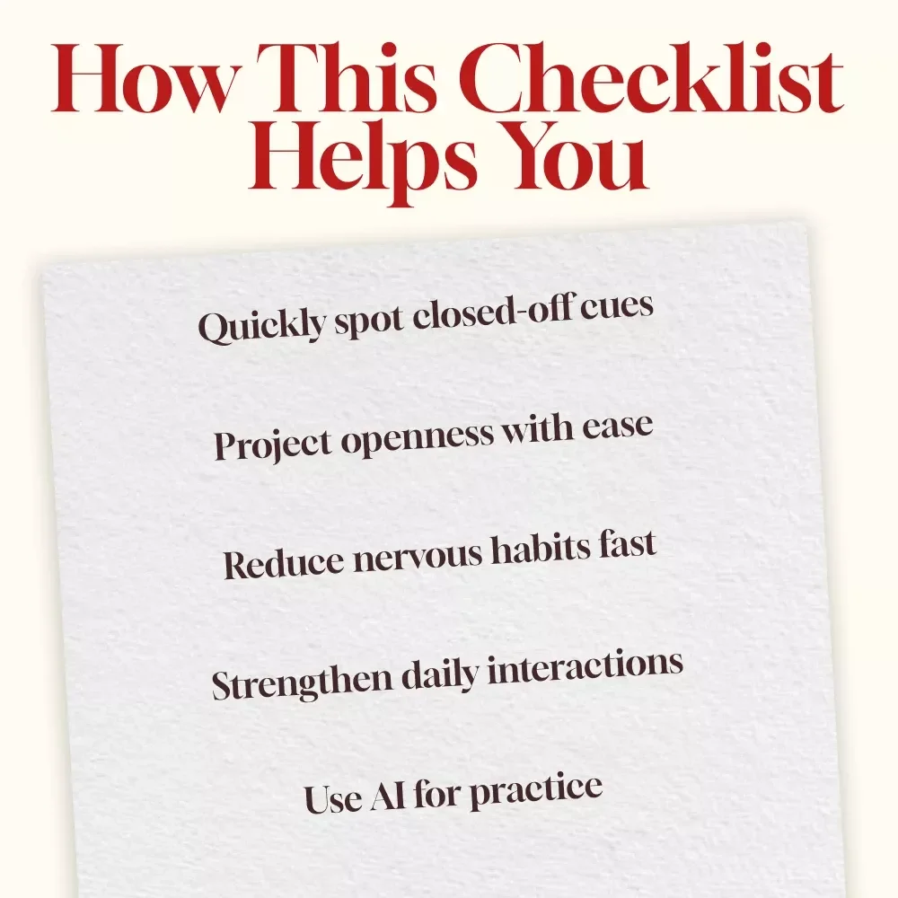 Closed-Off vs Open Body Language Map | Digital Checklist | Social Awareness & Confidence Guide | Printable eBook Download