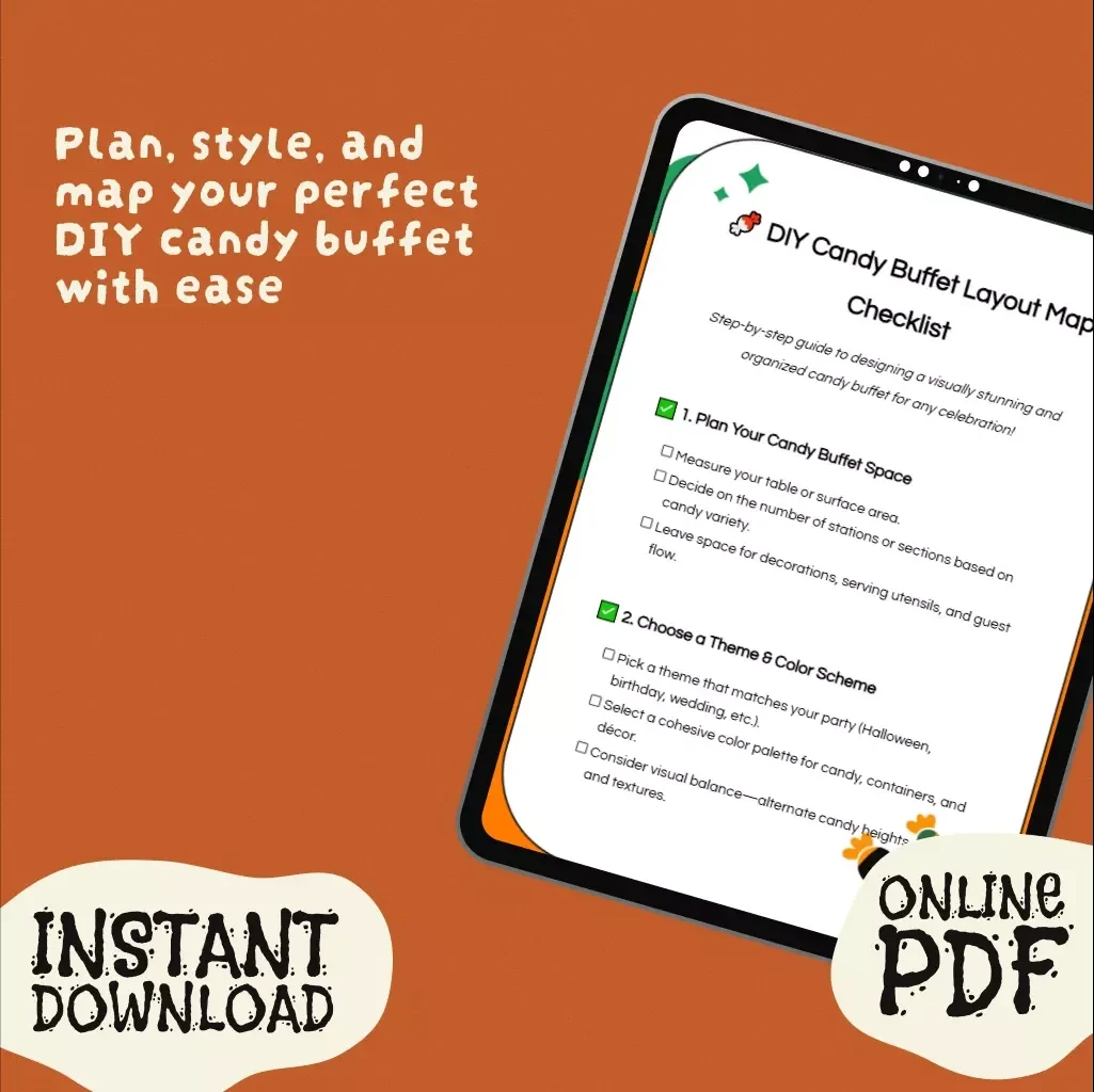 DIY Candy Buffet Layout Map Checklist | Printable Party Guide | Digital Download for Wedding, Birthday & Holiday Events