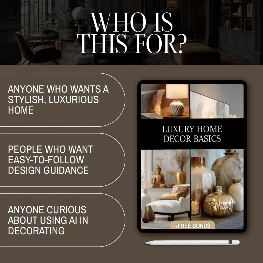 Luxury Home Decor Basics | Digital eBook Guide to Timeless Interiors, Color Palettes, Furniture, Lighting, Accessories & AI-Enhanced Design
