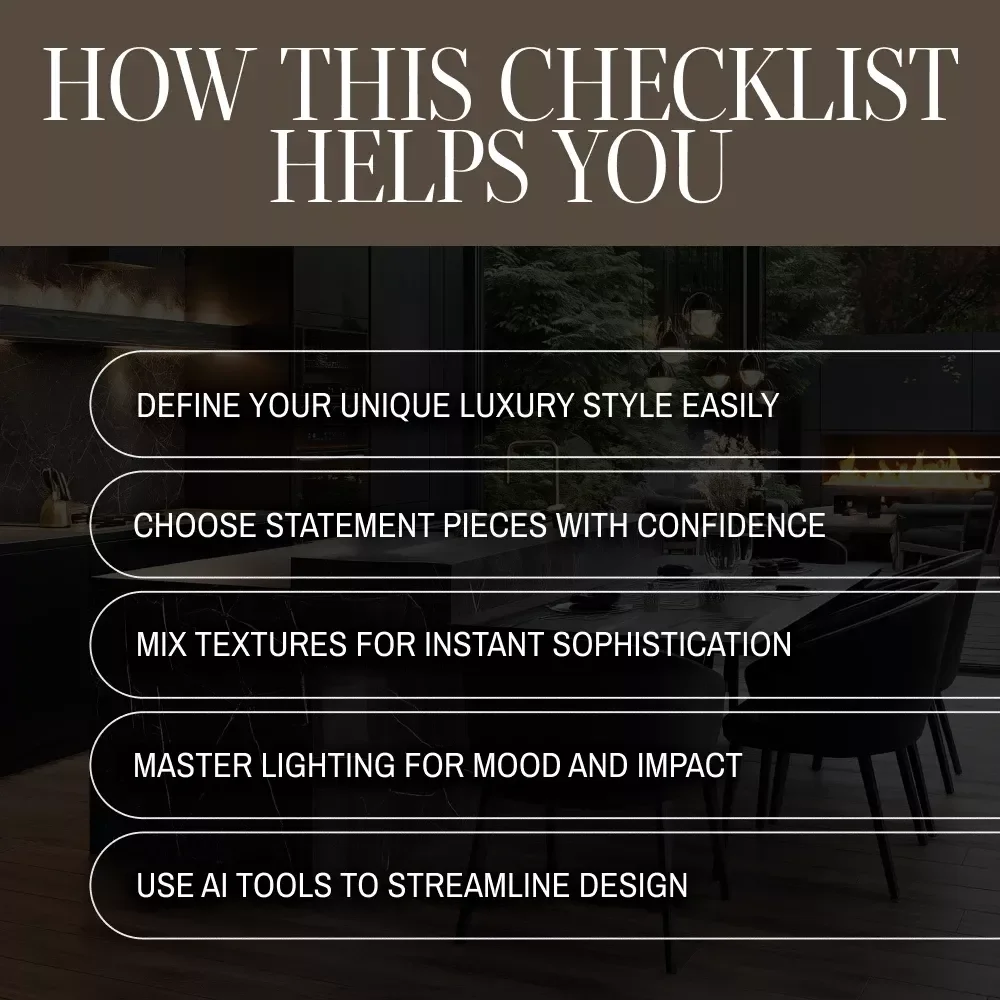 Luxury Home Decor Ideas Checklist | Digital Download | Modern Minimalism, Classic Elegance & Glamorous Interior Design Guide