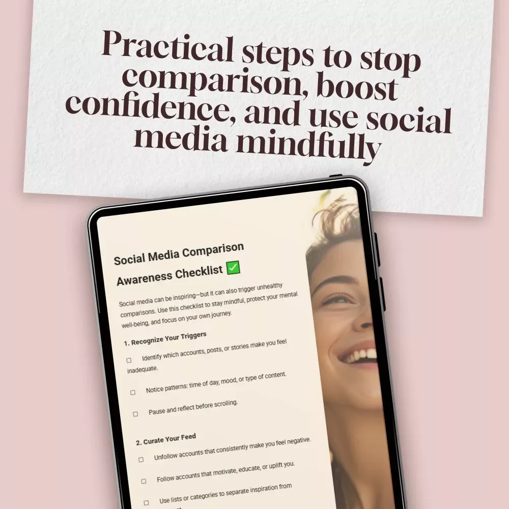 Social Media Comparison Awareness Checklist | Digital Download | Self-Care, Mindful Social Media Use, Mental Health Support Tool