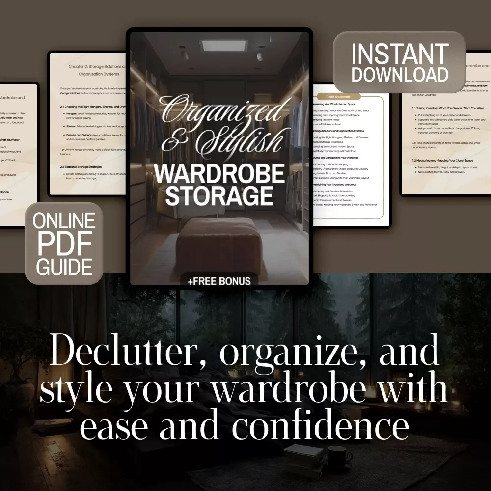 Organized and Stylish Wardrobe Storage | Closet Organization Guide, Decluttering Tips, Small Space Storage Ideas, Fashion Organization eBook