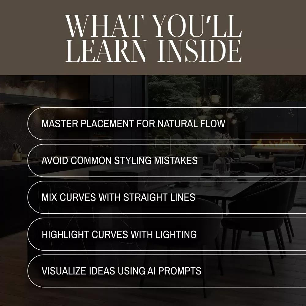 Styling with Curved Furniture | Interior Styling Guide | Digital Download Home Decor Layout Tips | Curved Furniture Placement eBook