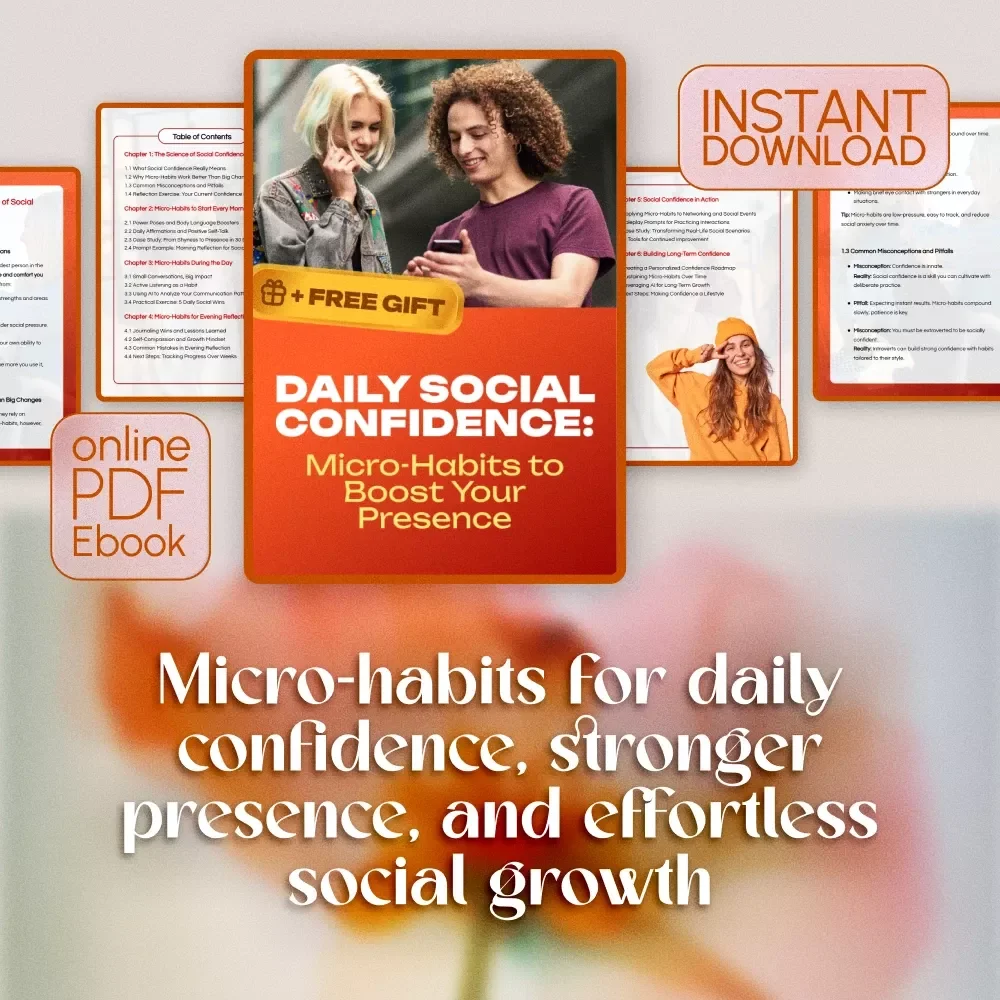 Daily Social Confidence: Micro-Habits to Boost Your Presence | Confidence Building Ebook, Digital Download Guide for Social Skills, Self Growth & Presence