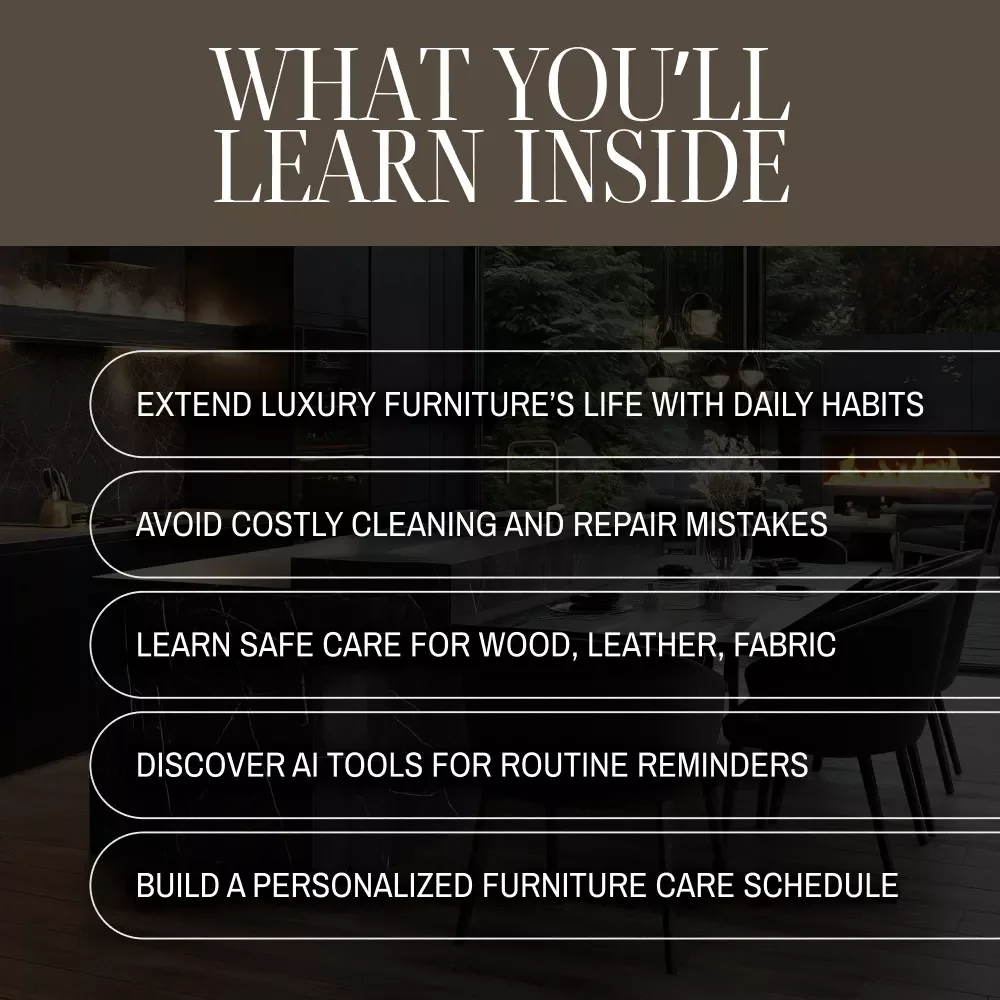 Daily Care for Luxury Furniture | Digital eBook | Luxury Furniture Cleaning Guide, Leather & Wood Maintenance Checklist, AI Tips Included