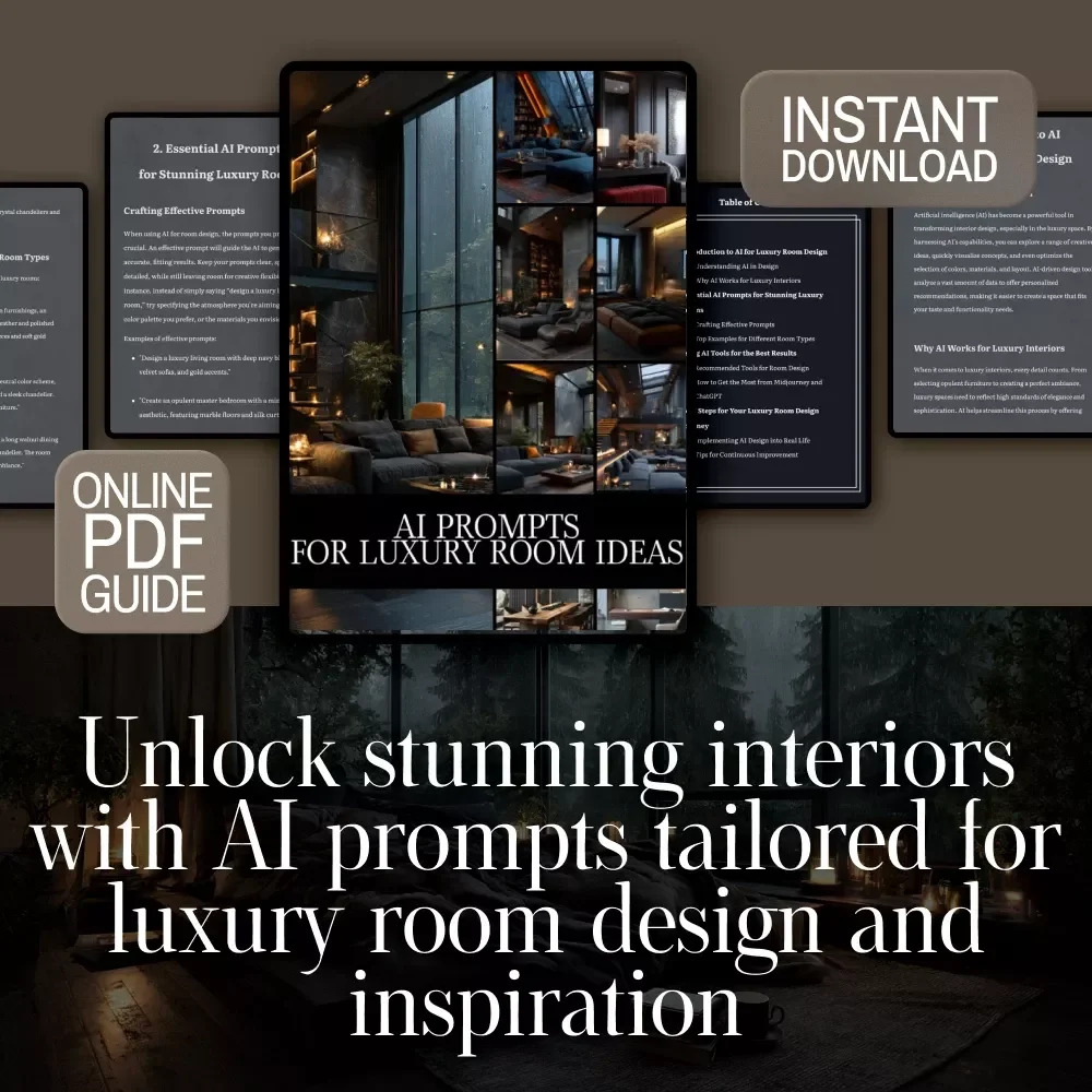 AI Prompts for Luxury Room Ideas | Digital Download Guide for Interior Design, Midjourney & ChatGPT Prompts, Luxury Home Decor Inspiration
