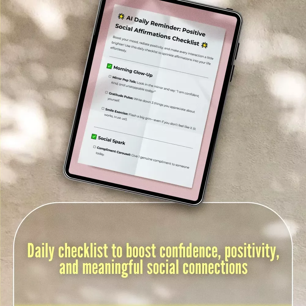 AI Daily Reminder: Positive Social Affirmations Checklist | Printable Digital Download | Self-Love, Mindfulness & Confidence eBook Guide for Daily Positivity
